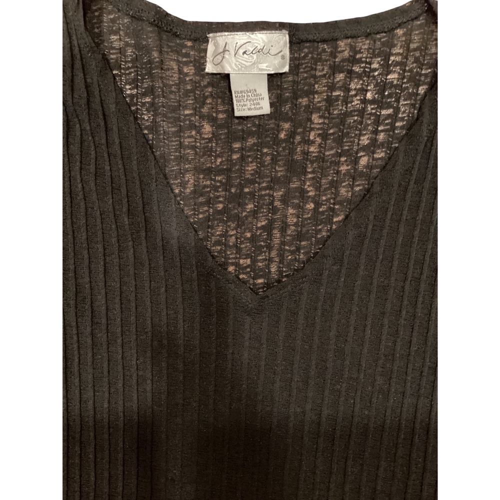 J Valdi Black Ribbed Knit V-Neck Tunic Swim Cover Up Top 3/4 Sleeve Medium - Picture 4 of 5